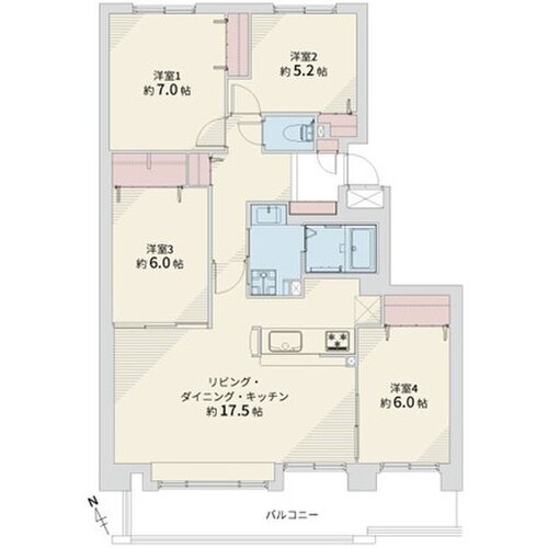 4LDK、専有面積89.57㎡、バルコニー面積14.85㎡、室内リノベーション済み 4LDK、専有面積89.57㎡、バルコニー面積14.85㎡、室内リノベーション済み