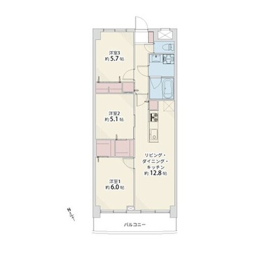 3LDK+2WIC、専有面積67.1㎡、バルコニー面積6.87㎡、室内リノベーション実施 3LDK+2WIC、専有面積67.1㎡、バルコニー面積6.87㎡、室内リノベーション実施