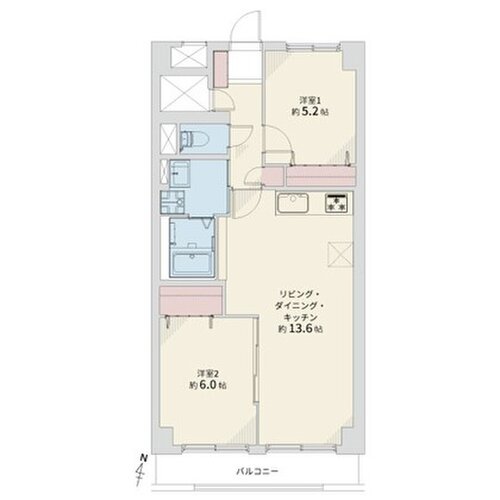 2LDK、専有面積60.5㎡、バルコニー面積5.5㎡、室内リノベーション 2LDK、専有面積60.5㎡、バルコニー面積5.5㎡、室内リノベーション