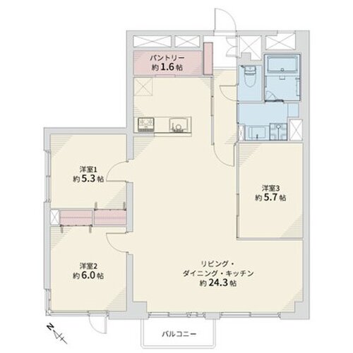 3LDK+パントリー、専有面積86.49㎡、バルコニー面積3.23㎡、室内リノベーション実施 3LDK+パントリー、専有面積86.49㎡、バルコニー面積3.23㎡、室内リノベーション実施