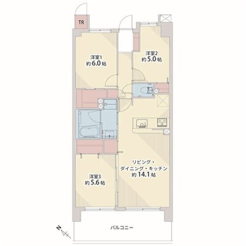 3LDK+WIC+トランクルーム、専有面積67.41㎡、バルコニー面積12㎡、室内リノベーション実施 3LDK+WIC+トランクルーム、専有面積67.41㎡、バルコニー面積12㎡、室内リノベーション実施