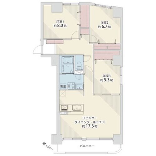 3LDK、専有面積82.55平米、バルコニー7.32平米 3LDK、専有面積82.55平米、バルコニー7.32平米
