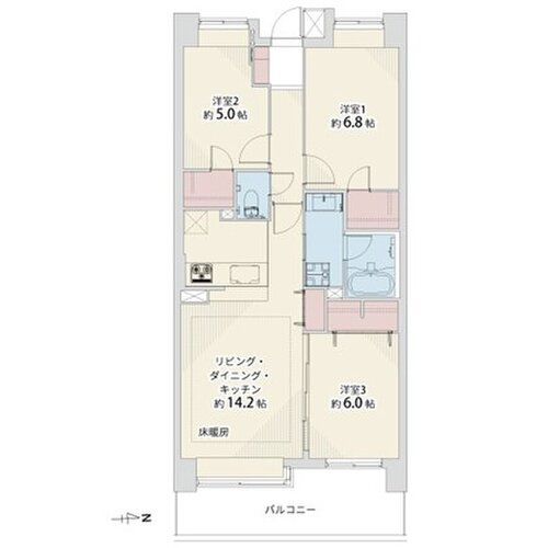3LDK+2W、専有面積70.45平米、バルコニー12.20平米、室外機置場0.80平米 3LDK+2W、専有面積70.45平米、バルコニー12.20平米、室外機置場0.80平米