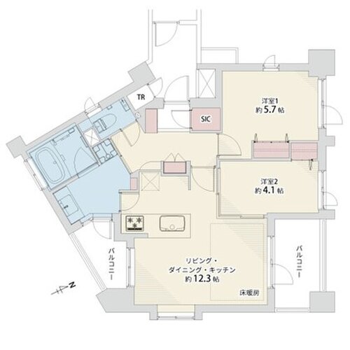 2LDK+TR+SIC、専有面積56.56㎡、バルコニー面積9.71㎡、室内リノベーション 2LDK+TR+SIC、専有面積56.56㎡、バルコニー面積9.71㎡、室内リノベーション
