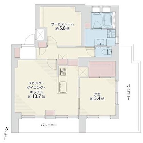1LDK+S(納戸)+WIC、専有面積60.72㎡、バルコニー面積15.67㎡ 1LDK+S(納戸)+WIC、専有面積60.72㎡、バルコニー面積15.67㎡