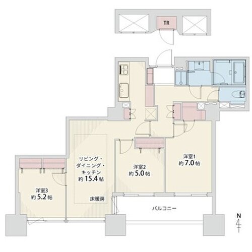 3LDK+W+TR、専有面積75.90平米、バルコニー8.40平米、トランクルーム0.96平米、室内リノベーション実施 3LDK+W+TR、専有面積75.90平米、バルコニー8.40平米、トランクルーム0.96平米、室内リノベーション実施
