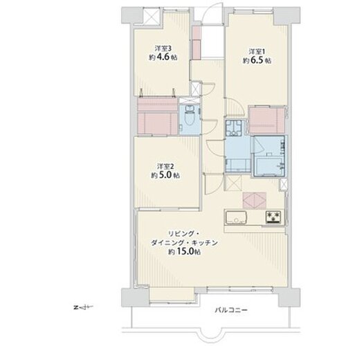 2LDK、専有面積66.30平米、バルコニー9.12平米 2LDK、専有面積66.30平米、バルコニー9.12平米