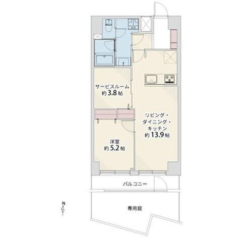 1LDK+S(納戸)+専用庭、専有面積51.84㎡、バルコニー面積5.40㎡、専用庭面積10.72㎡、室内リノベーション実施 1LDK+S(納戸)+専用庭、専有面積51.84㎡、バルコニー面積5.40㎡、専用庭面積10.72㎡、室内リノベーション実施