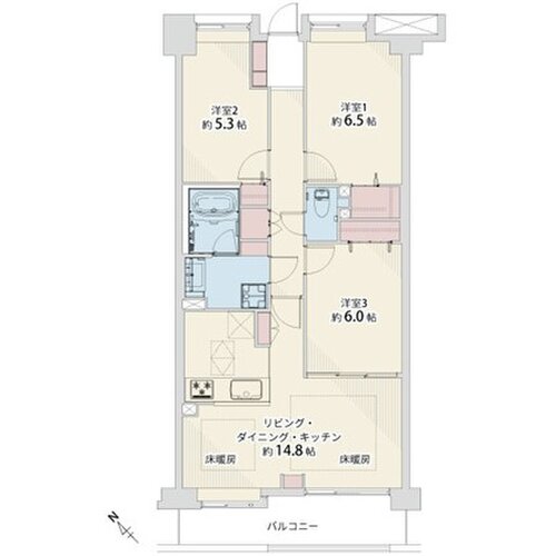 3LDK+W、専有面積73.65平米、バルコニー8.92平米。室内リノベーション物件 3LDK+W、専有面積73.65平米、バルコニー8.92平米。室内リノベーション物件