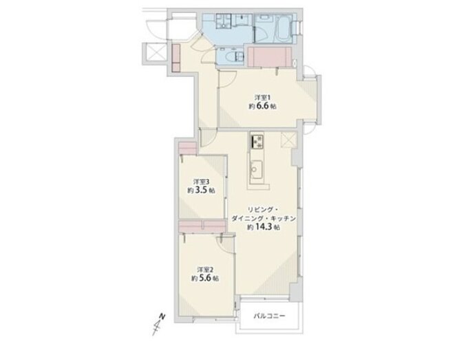 3LDK+W、専有面積63.21㎡、バルコニー面積3.0㎡、クリーニング実施 3LDK+W、専有面積63.21㎡、バルコニー面積3.0㎡、クリーニング実施