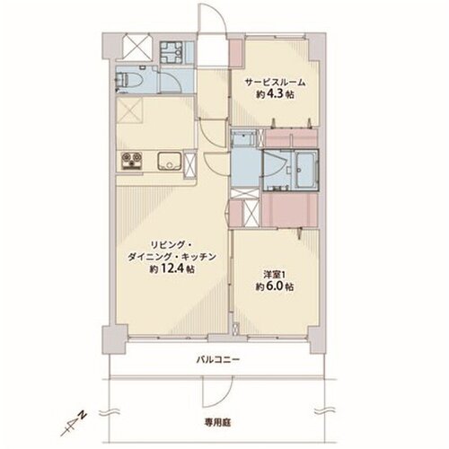 1SLDK+W+専用庭、専有面積55.18㎡、バルコニー面積6.35㎡、室内リノベーション実施 1SLDK+W+専用庭、専有面積55.18㎡、バルコニー面積6.35㎡、室内リノベーション実施