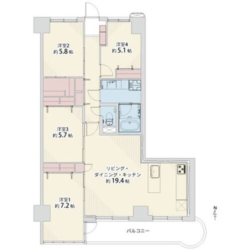 4LDK+WIC、専有面積94.5㎡、バルコニー面積10.82㎡、室内リノベーション 4LDK+WIC、専有面積94.5㎡、バルコニー面積10.82㎡、室内リノベーション