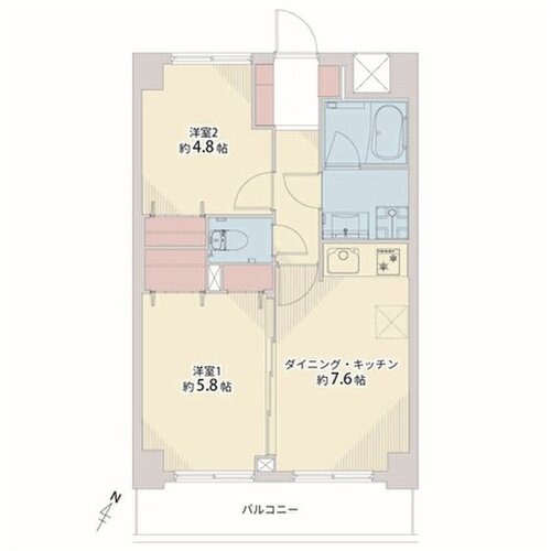 2DK、専有面積44.49㎡、バルコニー面積6.26㎡、室内リノベーション実施 2DK、専有面積44.49㎡、バルコニー面積6.26㎡、室内リノベーション実施