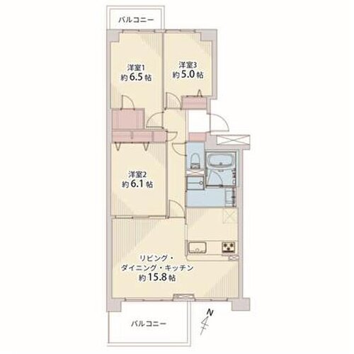 3LDK+W、専有面積74.14㎡、バルコニー面積11.10㎡ 3LDK+W、専有面積74.14㎡、バルコニー面積11.10㎡