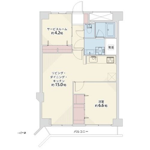1LDK+S+W、専有面積58.59平米、バルコニー4.56平米 1LDK+S+W、専有面積58.59平米、バルコニー4.56平米