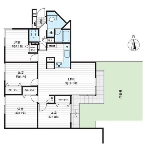 4LDK、専有面積93.02m2 令和5年3月2日室内全面リノベーション完成！！ 京王線「仙川駅」徒歩12分 93.02m24LDK 37.26m2の専用庭（使用料無料）  世田谷区の閑静な低層住宅エリアに佇む3階建てマンションです。