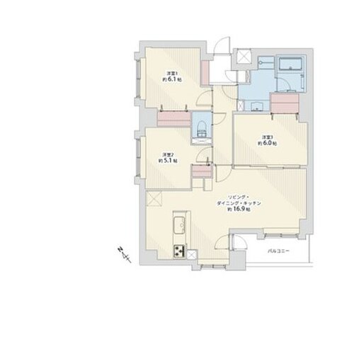 3LDK、専有面積76.83㎡、バルコニー面積5.47㎡、室内リノベーション実施 3LDK、専有面積76.83㎡、バルコニー面積5.47㎡、室内リノベーション実施