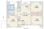 3LDK、専有面積63.20㎡、バルコニー面積19.28㎡、アルコーブ面積3.05㎡、室内リノベーション実施