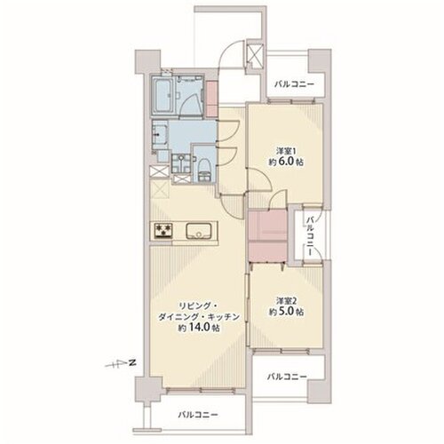 2LDK+WIC、専有面積56.68㎡、バルコニー面積14.27㎡、室内リノベーション 2LDK+WIC、専有面積56.68㎡、バルコニー面積14.27㎡、室内リノベーション