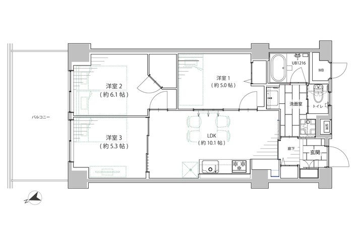 3LDK/専有面積:57.99㎡/バルコニー面積:13.50㎡ 3LDK/専有面積:57.99㎡/バルコニー面積:13.50㎡